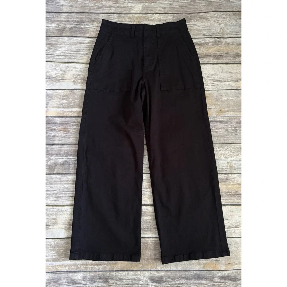Pistola Sophia Wide Leg Utility Ankle Pant Black Crop Stretch Cotton Cropped 26 - Picture 2 of 7